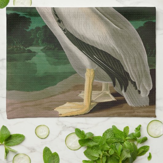 Amerikaanse witte pelikaanse vogels Audubon Theedoek (Gevouwen)