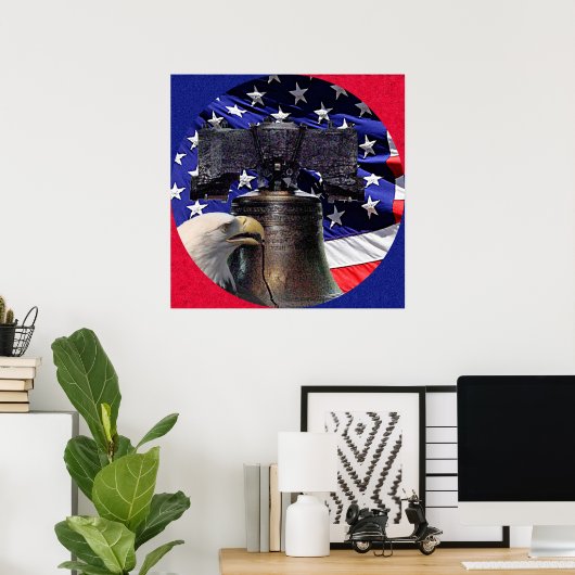 Amerikaanse Zeearend, Bel en Vlag 24x24 Poster (Thuiskantoor)