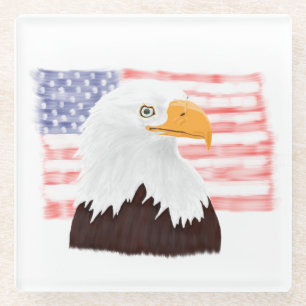 Amerikaanse Zeearend en Vlag - transparant. Glazen Onderzetter