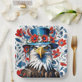 Amerikaanse zeearend in bloemenhoed papieren bordje