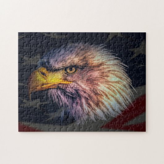 Amerikaanse Zeearend Met Vlag Legpuzzel (Horizontaal)