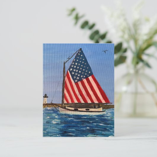 Amerikaanse zeilboot briefkaart (Staand voorkant)