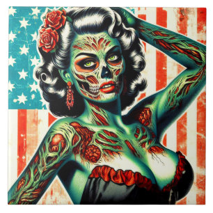 Amerikaanse Zombie Pin-up Tegeltje