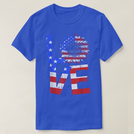 Amerikaanse zonnebloemliefde op Amerikaanse vlag v T-shirt (Design voorkant)