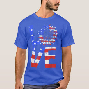 Amerikaanse zonnebloemliefde op Amerikaanse vlag v T-shirt