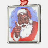 Amerikaanse zwarte kerstman metalen ornament (Links)