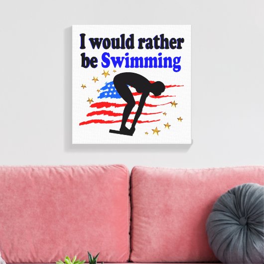 AMERIKAANSE ZWEMMER DESIGN IK ZOU LIEVER ZWEMMEN CANVAS AFDRUK (Insitu (Woonkamer))