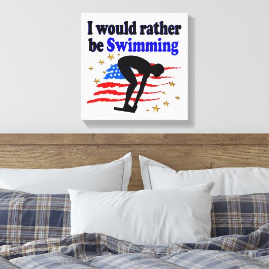 AMERIKAANSE ZWEMMER DESIGN IK ZOU LIEVER ZWEMMEN CANVAS AFDRUK (Insitu (Slaapkamer))
