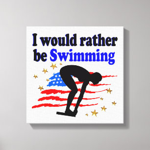AMERIKAANSE ZWEMMER DESIGN IK ZOU LIEVER ZWEMMEN CANVAS AFDRUK