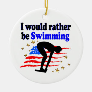 AMERIKAANSE ZWEMMER DESIGN IK ZOU LIEVER ZWEMMEN KERAMISCH ORNAMENT