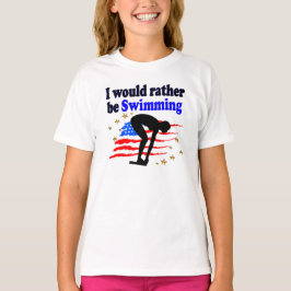 AMERIKAANSE ZWEMMER DESIGN IK ZOU LIEVER ZWEMMEN T-SHIRT