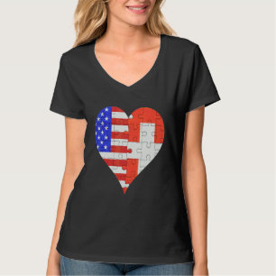 Amerikaanse Zwitserse vlag Heart T-shirt