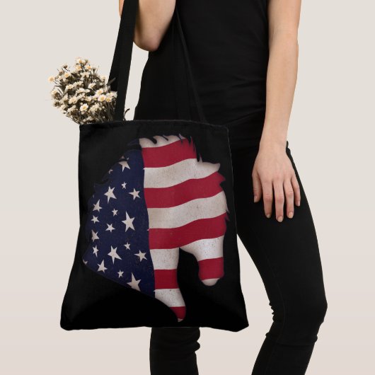 Amerikana Flag Horse Head Silhouette Tote Bag (Dichtbij)