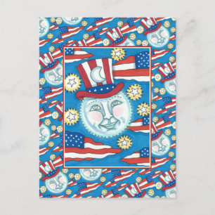 AMERIKANA FOLK ART PATRIOTISCH MAN IN DE MON FEESTDAGENKAART