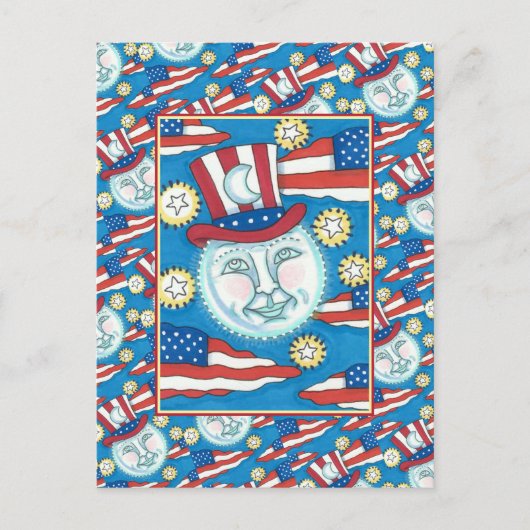 AMERIKANA FOLK ART PATRIOTISCH MAN IN DE MON FEESTDAGENKAART (Voorkant)