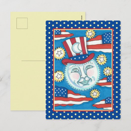 AMERIKANA FOLK ART PATRIOTISCH MAN IN MOE FEESTDAGENKAART (Voorkant / Achterkant)