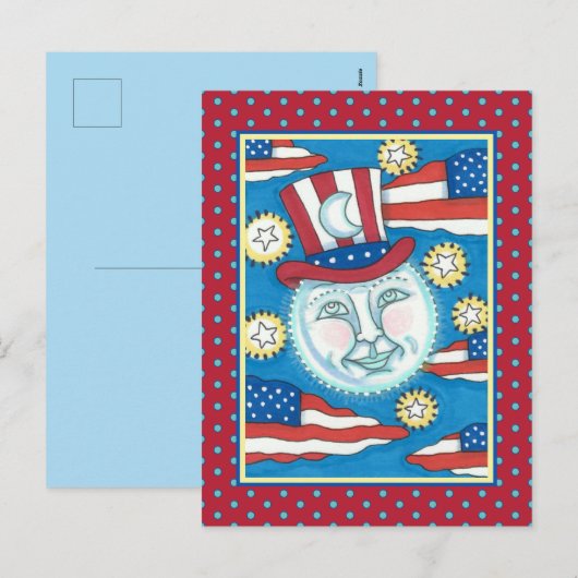 AMERIKANA FOLK ART PATRIOTISCH MAN IN MOE FEESTDAGENKAART (Voorkant / Achterkant)