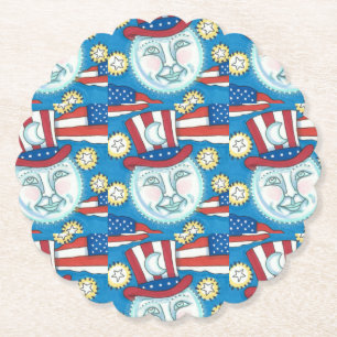 AMERIKANA FOLK ART PATRIOTISCH MAN IN MOE KARTONNEN ONDERZETTERS
