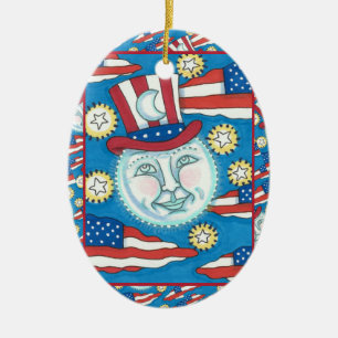 AMERIKANA FOLK ART PATRIOTISCH MAN IN MOE KERAMISCH ORNAMENT