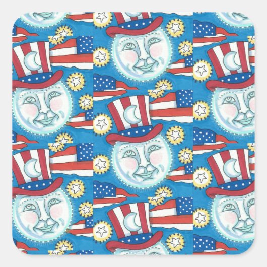 AMERIKANA FOLK ART PATRIOTISCH MAN IN MOE VIERKANTE STICKER (Voorkant)