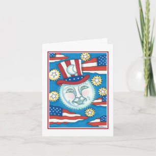 AMERIKANA FOLK ART PATRIOTISCH MAN IN MOON Blank Feestdagen Kaart