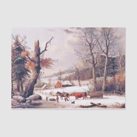 Amerikana Horse Sleigh Farmhouse Snow Tissue Paper Tissuepapier (Voorkant)
