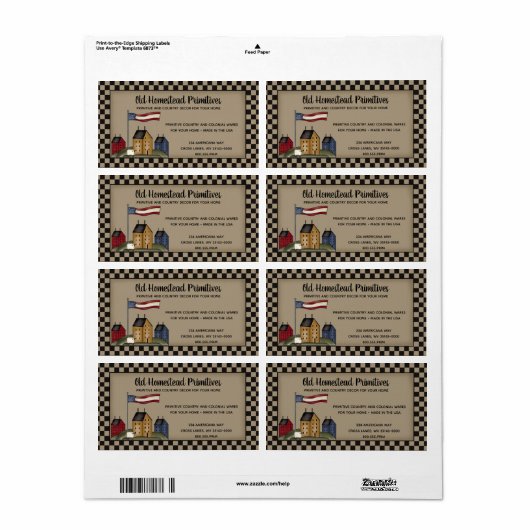 Amerikana Saltbox Primitief Land Rustic Etiket (Full Sheet)