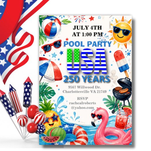 Amerika's 250 Zomerpoolfeest 4 juli  Kaart