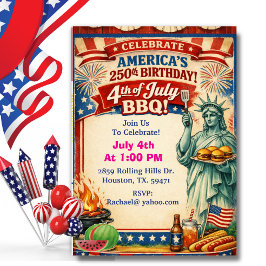 Amerika's 250e BBQ met standbeeld van Liberty Kaart