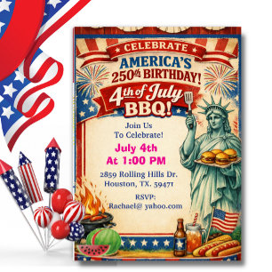 Amerika's 250e BBQ met standbeeld van Liberty Kaart