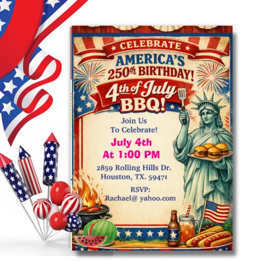 Amerika's 250e BBQ met standbeeld van Liberty Kaart