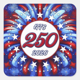 Amerika's 250e Verjaardag 1776-2026 Grafisch Vuurw Vierkante Sticker