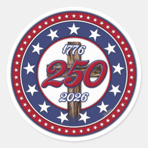 Amerika's 250e verjaardag 1776-2026 Ruw Kruis Ronde Sticker