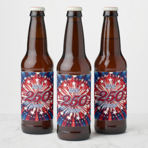 Amerika's 250e Verjaardag 1776-2026 RWB-Vuurwerk Bier Etiket