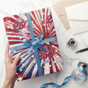 Amerika's 250e Verjaardag 1776-2026 RWB-Vuurwerk Cadeaupapier