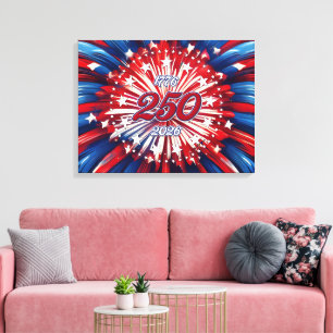 Amerika's 250e verjaardag 1776-2026 RWB-Vuurwerk Canvas Afdruk