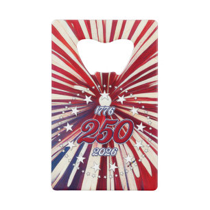 Amerika's 250e verjaardag 1776-2026 RWB-Vuurwerk Creditkaart Flessenopener