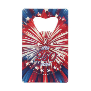 Amerika's 250e Verjaardag 1776-2026 RWB-Vuurwerk Creditkaart Flessenopener