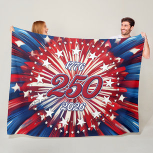 Amerika's 250e verjaardag 1776-2026 RWB-Vuurwerk Fleece Deken