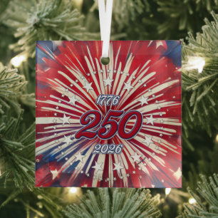 Amerika's 250e verjaardag 1776-2026 RWB-Vuurwerk Glas Ornament