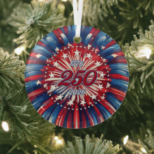 Amerika's 250e verjaardag 1776-2026 RWB-Vuurwerk Glas Ornament