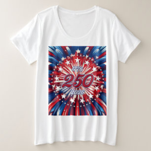 Amerika's 250e verjaardag 1776-2026 RWB-Vuurwerk Grote Maat T-shirt