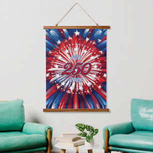 Amerika's 250e verjaardag 1776-2026 RWB-Vuurwerk Hangend Wandkleed