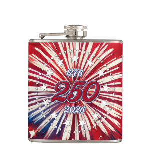 Amerika's 250e Verjaardag 1776-2026 RWB-Vuurwerk Heupfles