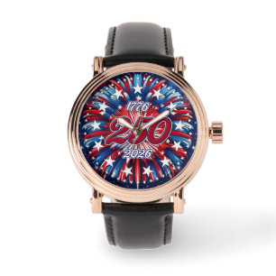Amerika's 250e verjaardag 1776-2026 RWB-Vuurwerk Horloge