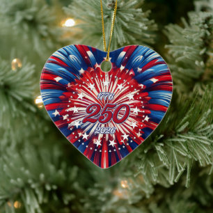 Amerika's 250e Verjaardag 1776-2026 RWB-Vuurwerk Keramisch Ornament