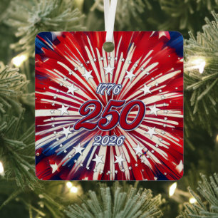 Amerika's 250e verjaardag 1776-2026 RWB-vuurwerk Metalen Ornament