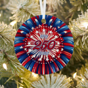 Amerika's 250e verjaardag 1776-2026 RWB-Vuurwerk Metalen Ornament