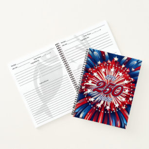 Amerika's 250e verjaardag 1776-2026 RWB-Vuurwerk Notitieboek