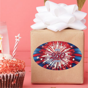 Amerika's 250e verjaardag 1776-2026 RWB-Vuurwerk Ovale Sticker